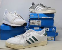 Three pairs of as new Adidas trainers; Campus (UK 7), ZX 700 HD (UK 8) and Continental 80 Stripe (UK