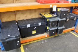 Various toolboxes and related to include five as new Duratool D00410 toolboxes and two Wham 100L