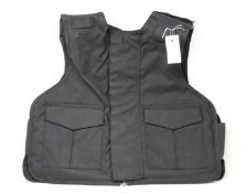 A Safe Guard Armour Patrol 1 tactical armour vest in Black, with a detachable 'Public Safety' velcro