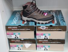 Four pairs of women's as new Skechers Outdoor Selmen-My Turf waterproof boots (2 x UK 5, 2 x UK 6).