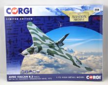 A boxed as new Corgi Avro Vulcan B.2 model plane.