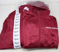 Two as new Makolo Blacc Neo Classic tracksuits in burgundy (S - RRP £80 each).
