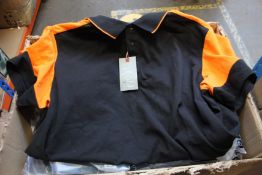 A quantity of as new Printer Prime polo shirts in black/orange (All XXL - approximately 50).