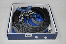 Twelve as new GP & Max grey leather belts (Assorted sizes).