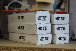 Six packs of 100 TE Connectivity B-040-22-N Solder Sleeves with lead, Transparent Blue Coaxial