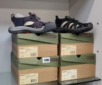 Four pairs of women's as new Keen sandals; three pairs of Whisper (2 x UK 4.5, 1 x UK 6) and