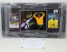 Mo Farah and Usain Bolt hand signed photograph with a Sports Legends limited certificate of