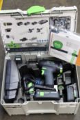 A Festool Carvex PSC 420 EB cordless jigsaw and a Festool T18+3 cordless drill with two batteries