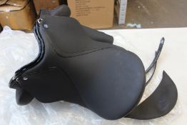 A KM Zadels World Riding custom 16 1/2 saddle (Possibly a jumping saddle).