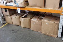 A large quantity of miscellaneous greetings cards, gift bags and ribbon together with a box of