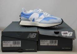 Two pairs of as new New Balance 327 trainers (UK 9.5, 10).