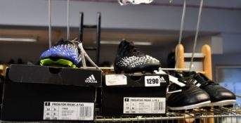 Three pairs of as new Adidas football boots; Predator Freak .4 FxG (UK 9.5), Kaiser 5 Liga (UK 8.