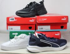 Four pairs of as new Puma trainers; women's Cali Star Metallic (UK 4), two pairs of women's Cilia (