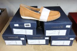 Five pairs of as new Caprice moccasins in tan suede (Assorted sizes).
