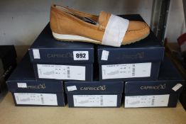 Five pairs of as new Caprice moccasins in tan suede (Assorted sizes).