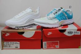 Two pairs of youths as new Nike trainers; Air Max 97 (UK 3) and Presto GS (UK 6).
