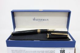 A boxed as new Waterman Paris Exception slim black GT fountain pen (Nib: F).