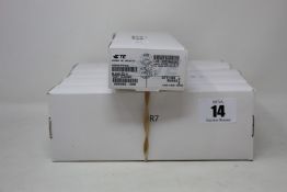 Six packs of 100 TE Connectivity B-040-22-N Solder Sleeves with lead, Transparent Blue Coaxial