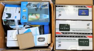 COLLECTION ONLY: Two boxes of assorted as new electronics and related items.