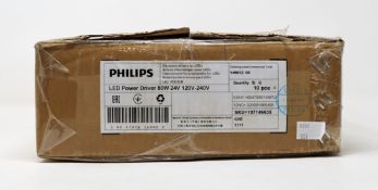 A box of ten as new Philips LED Power Drivers 80w 24v 120v-240v (Box opened).