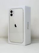 A boxed as new Apple iPhone 11 (A2221, Global) 128GB in White (Box sealed. Some packaging text in