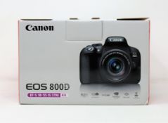 A boxed as new Canon EOS 800D DSLR Camera with EF-S 18-55 mm f/4-5.6 IS STM Lens Kit (Two pin plug
