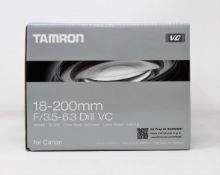 A boxed as new Tamron 18-200mm F3.5-6.3 Di II VC Lens for Canon.