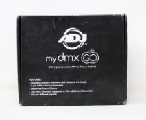 A boxed as new ADJ MyDMX GO DMX Lighting Controller (Box sealed, some damage to box).