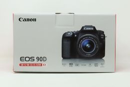 A boxed as new Canon EOS 90D 32.5MP 4K DSLR Camera with EF-S 18-55mm f/3.5-5.6 IS STM Lens Kit (