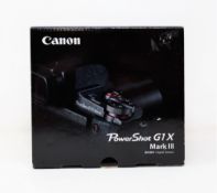 A boxed as new Canon PowerShot G1 X Mark III Compact Digital Camera (Two pin plug included).