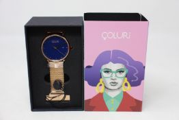 A women's as new Coluri Kahlo watch in navy (RRP £139).