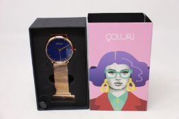 A women's as new Coluri Kahlo watch in navy (RRP £139).
