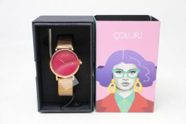 A women's as new Coluri Pankhurst watch in scarlet (RRP £139).