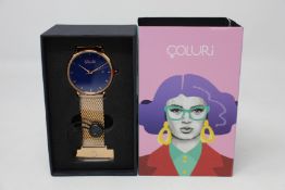 A women's as new Coluri Kahlo watch in navy (RRP £139).