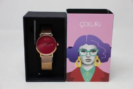 A women's as new Coluri Pankhurst watch in scarlet (RRP £139).