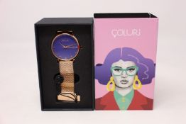 A women's as new Coluri Kahlo watch in violet (RRP £139).