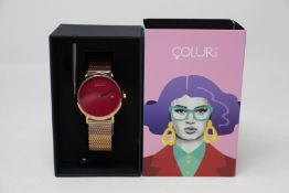 A women's as new Coluri Pankhurst watch in scarlet (RRP £139).