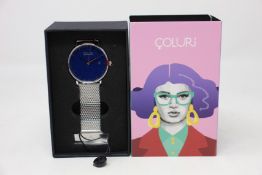 A women's as new Coluri Kahlo watch in navy (RRP £139).