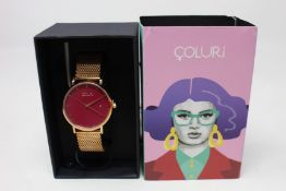 A women's as new Coluri Kahlo watch in scarlet (RRP £139).