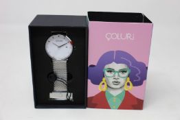 A women's as new Coluri Kahlo watch in rose (RRP £139).