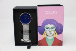 A women's as new Coluri Kahlo watch in navy (RRP £139).