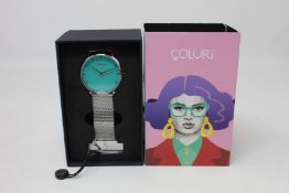 A women's as new Coluri Kahlo watch in turquoise (RRP £139).