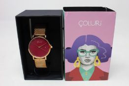 A women's as new Coluri Kahlo watch in scarlet (RRP £139).