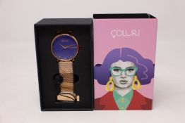 A women's as new Coluri Kahlo watch in violet (RRP £139).
