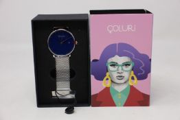 A women's as new Coluri Kahlo watch in navy (RRP £139).