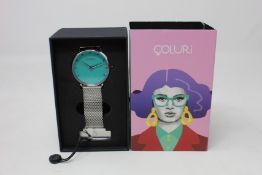 A women's as new Coluri Kahlo watch in turquoise (RRP £139).