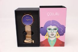 A women's as new Coluri Kahlo watch in violet (RRP £139).