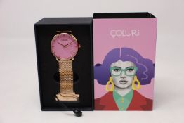 A women's as new Coluri Kahlo watch in rose (RRP £139).
