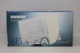 A boxed as new Shure Beta 52A Supercardiod dynamic kick drum microphone.