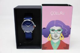 A women's as new Coluri Kahlo watch in navy (RRP £139).